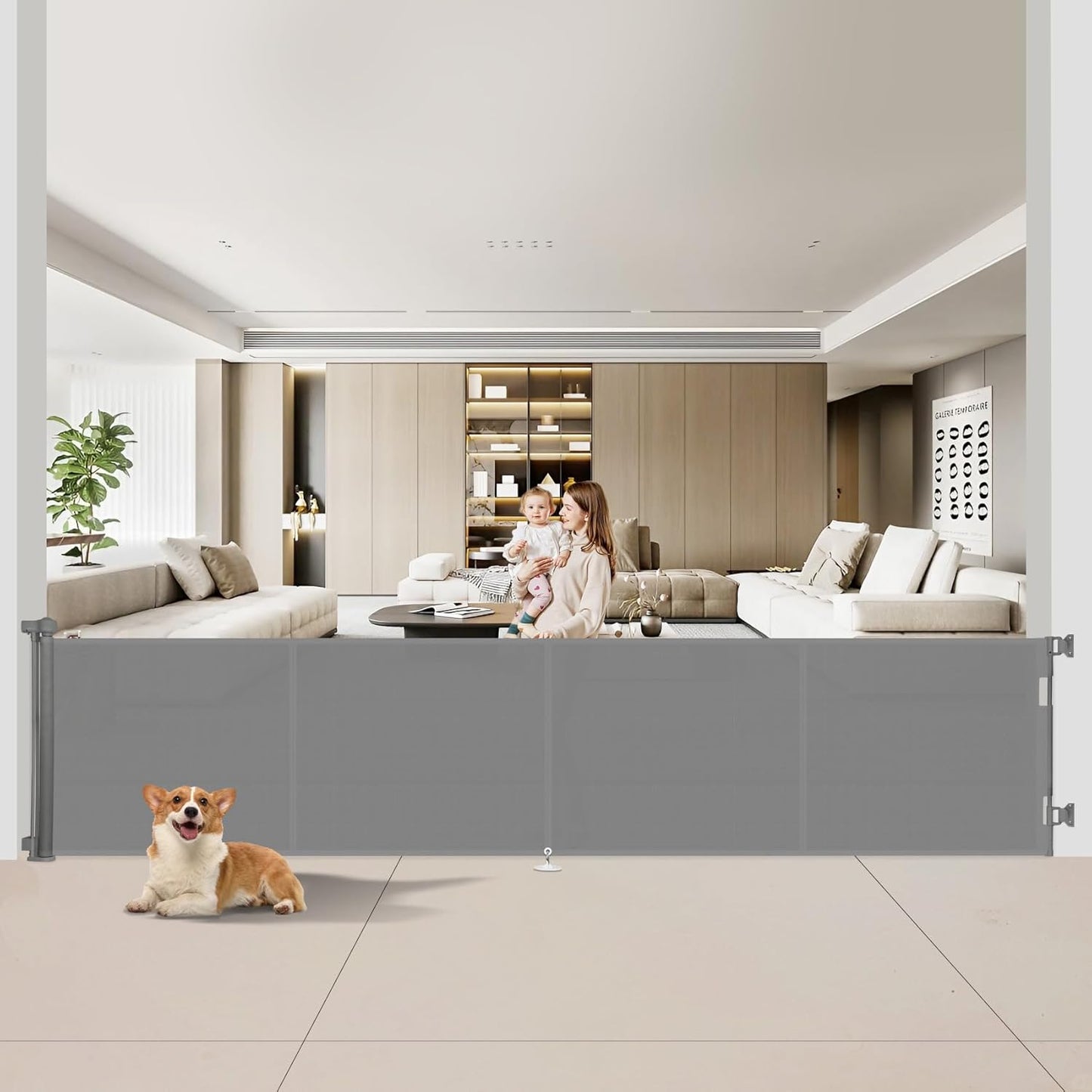 Miumoon 150 inch Retractable Baby Gates 42 inch Tall, Retractable Gate with Reinforced Strip Design to Prevent Crawling Through, 12 FT Extra Wide Retractable Dog Gate for Indoor/Outdoor