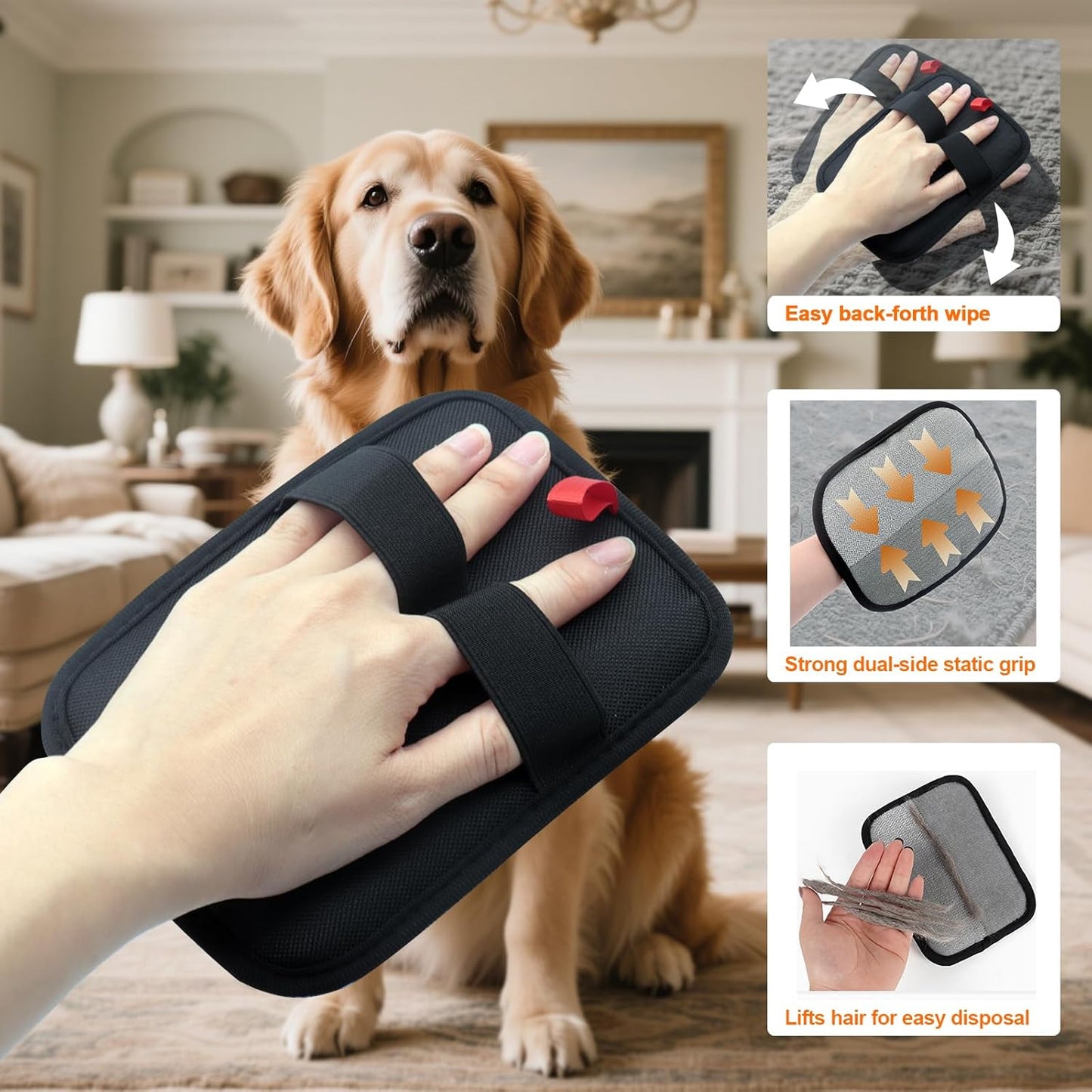 2Pcs Pet Hair Removal Glove for Cats & Dogs, with 2Pcs Toothbrush, Upgraded Five-Finger Electrostatic Pet Hair Gloves, Washable Reusable Pet Hair Remover Tool for Clothing, Couch, Carpet, Car Seat