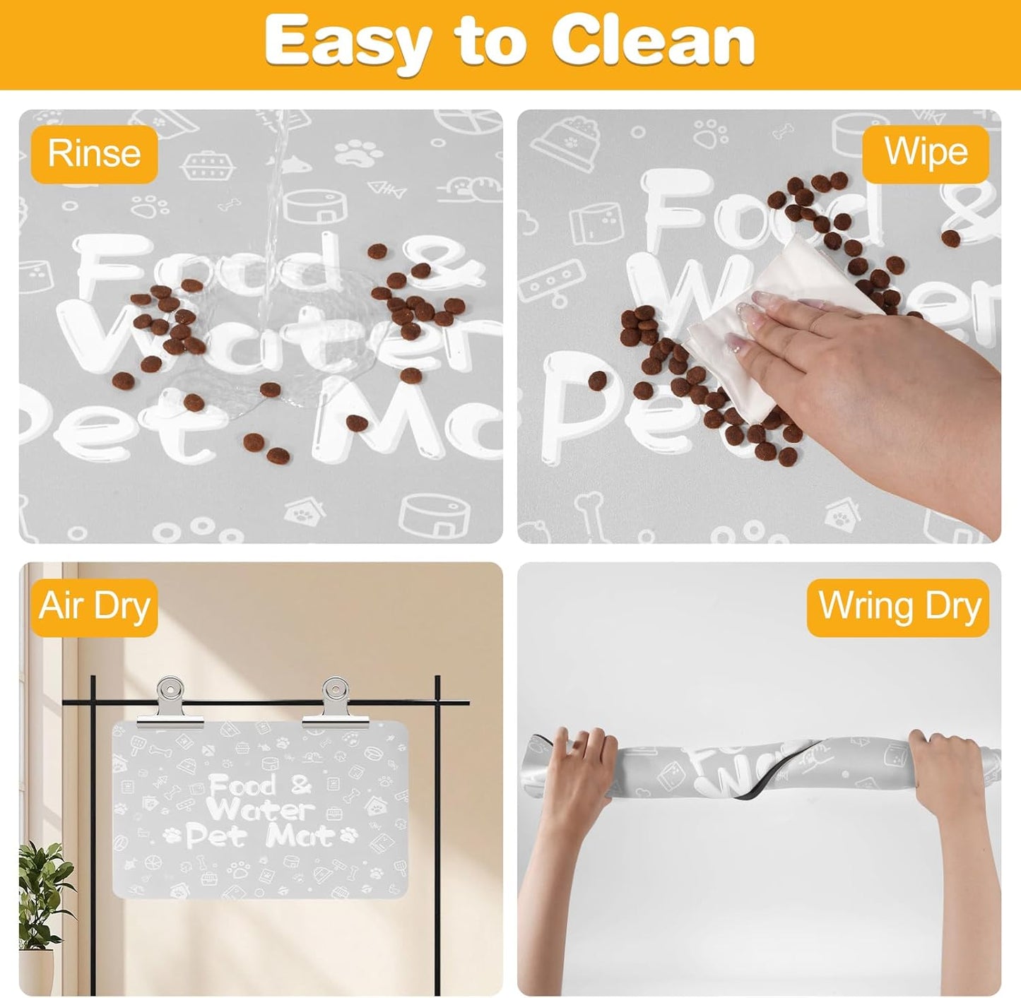 Pet Feeding Mat,Dog Cat Mat for Food and Water,Dog Bowl Waterproof Placemat with Rubber Backing,Absorbent Quick Dry Water Dispenser Mat for Pet（Dark Gray 12"×18"）