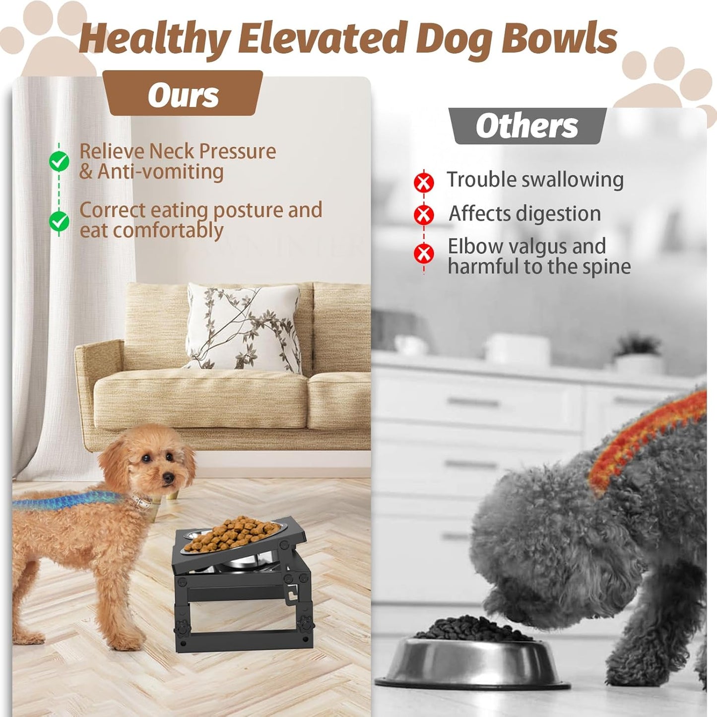 Dog Bowls Elevated, 4 Height (9.6" to15) & Angle (0-20°) Adjustable Raised Dog Bowl Stand, Elevated Dogs Bowl for Medium to Large Sized, Bamboo Feeding Station with 2X 10cups Stainless Steel Dishes