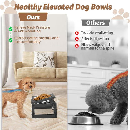 Dog Bowls Elevated, 4 Height (9.6" to15) & Angle (0-20°) Adjustable Raised Dog Bowl Stand, Elevated Dogs Bowl for Medium to Large Sized, Bamboo Feeding Station with 2X 10cups Stainless Steel Dishes