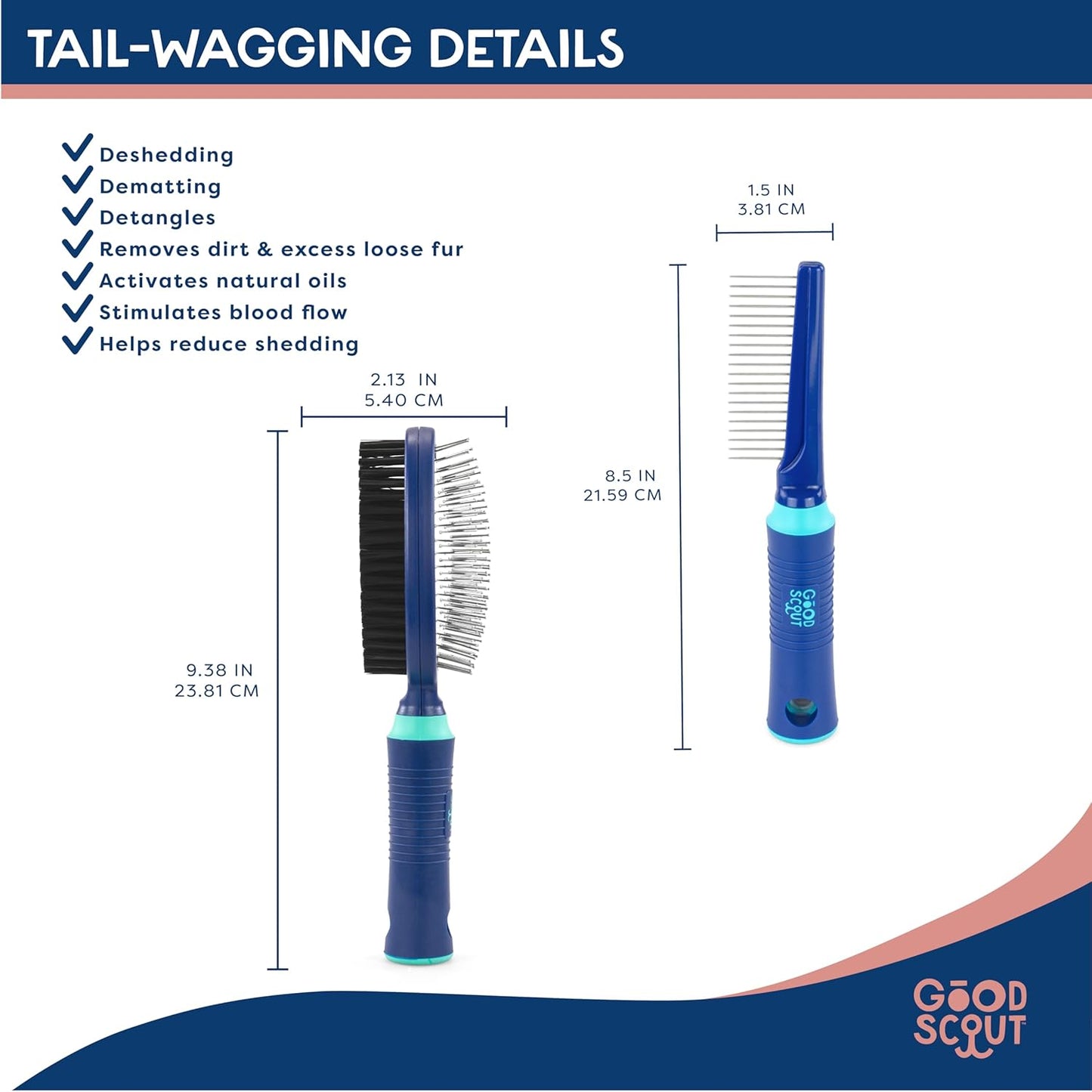 Good Scout 2-Piece Deshedding Tool Set with Self-Cleaning Slicker Brush & Dual-Head for Dogs & Cats, Gentle, Safe & Effective Grooming Tool for Short or Long Haired Animals