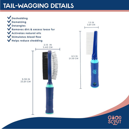 Good Scout 2-Piece Deshedding Tool Set with Self-Cleaning Slicker Brush & Dual-Head for Dogs & Cats, Gentle, Safe & Effective Grooming Tool for Short or Long Haired Animals