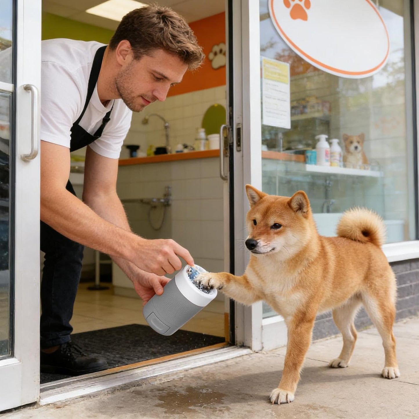 Dog Paw Cleaner Cup, Portable Muddy Paw Washer, Semi-Automatic 360° Rotating Pet Foot Cleaner with Soft Bristles for Small Medium Dogs