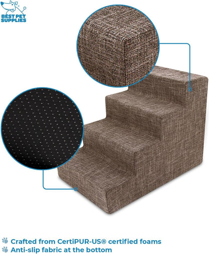 Best Pet Supplies Dog Stairs & Steps - Foam Steps for Small Dogs & Cats, Non-Slip Indoor Balanced Pet Step Support, Dog Ramp, No Assembly, Ash Gray Linen, 2-Step (12-inch Height)