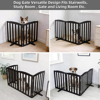 Freestanding Dog Gate Indoor,Doggie Gate Foldable Dog Gates for Doorways,Stairs or Hallways, Wooden White Pet Gate for the House, Pet Fence with Support Feet Included,24 "Height-4 Panels