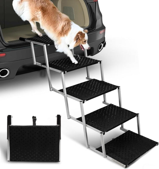 Niubya Dog Ramps for Cars, Portable Folding Dog Stairs for Cars, SUV, Trucks, Lightweight Pet Ramp for Large Dogs with Non-Slip Surface, Reinforced Pet Steps Supports Up to 200 lb, 6 Steps