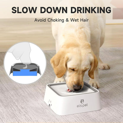 ELS PET Travel Bowl, No Spill, No Drip Slow Water Feeder/Dispenser for Dogs, Cats, 35oz/1L, Splash Proof Travel Bowl for Crate and Car, Keeps Floor & Beard Dry, Dishwasher Safe (Grey)