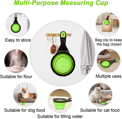 Collapsible Silicone Dog Food Scoop Foldable Pet Food Measuring Cup with Bag Clip 3 in 1 Multi-Function Silicone Dog Food Scooper (Rose Red, Medium)