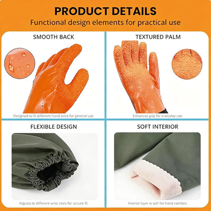 YOFANG Pet Grooming Washing Gloves,27.2" Extra Long Waterproof Rubber Bathing Gloves for Dogs & Cats,Anti-Bite & Anti-Scratch Hair Removal Cat Bath Gloves with 3000+ Massage Particles,Blue/Green ﻿