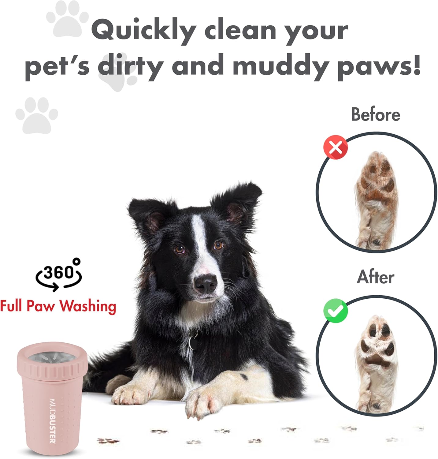 Dexas MudBuster Medium Dog Paw Cleaner in Fuchsia - Fits 1.5"-2.5" Wide Paws, Portable Paw Washer for Muddy Paws, Dog Paw Cleaning Cup with Gentle Silicone Bristles, Quick Clean Pet Paw Washer