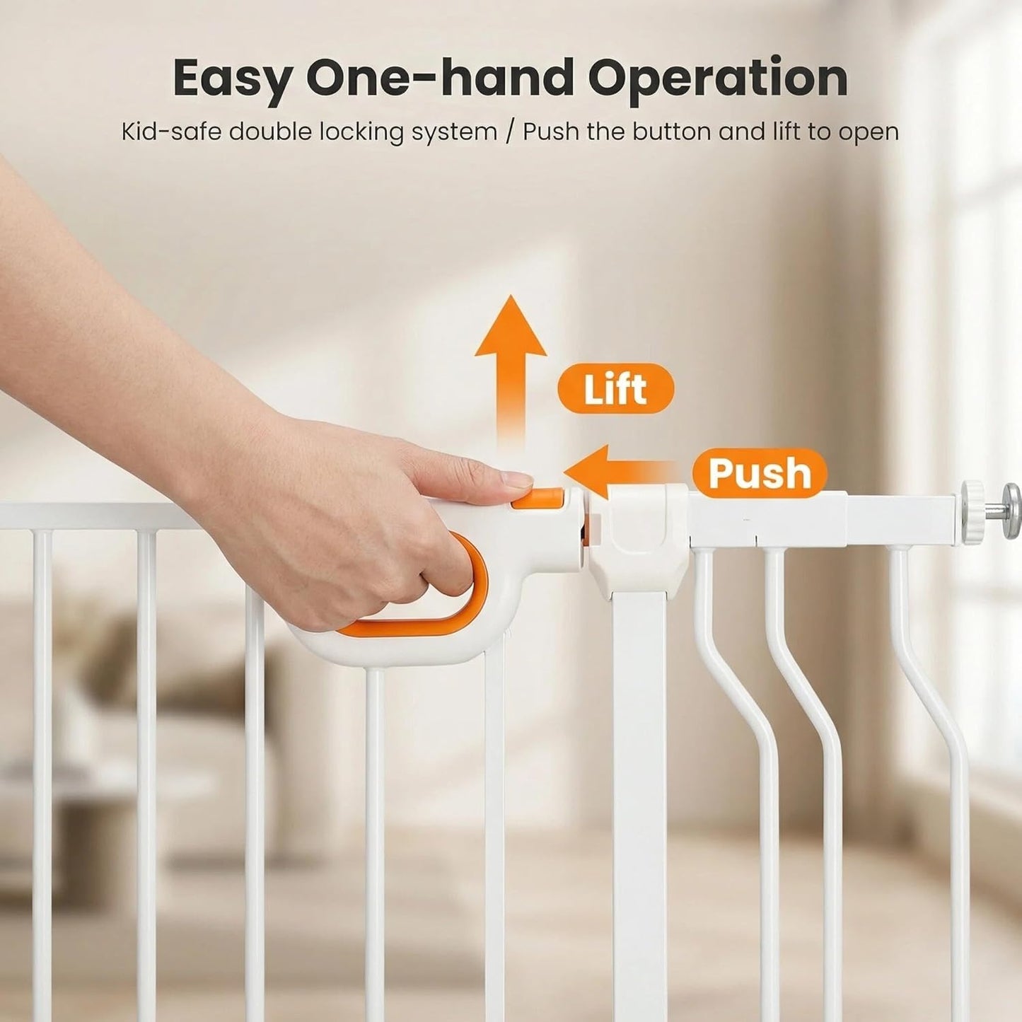 Baby Gates Extra Wide for Large Opennings with Door Pressure Mounted 90.6-95.2 Inch Extra Wide Baby Gate Dog gate for Doorways Indoor Metal Gate No Drilling with Walk-Through Door,White