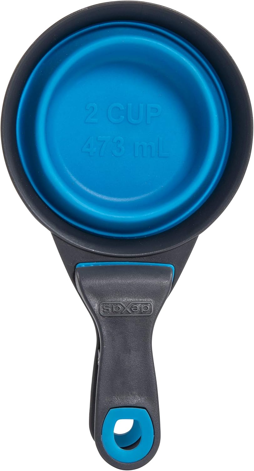 Dexas Pets Collapsible KlipScoop Collapsible Dry Dog Food Scoop and Dog Food Bag Clip, 1 Cup Capacity, Pro Blue
