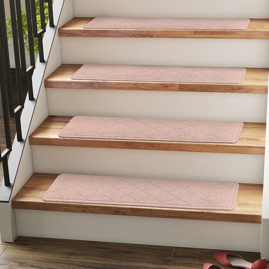 RIOLAND Carpet Stair Treads for Wooden Steps Indoor 9" x 36" Non Slip Stair Treads for Wood Stair with Reusable Adhesive, 15 Pack Peel and Stick Stair Runner for Kids Elders and Dogs, Diamond Gray