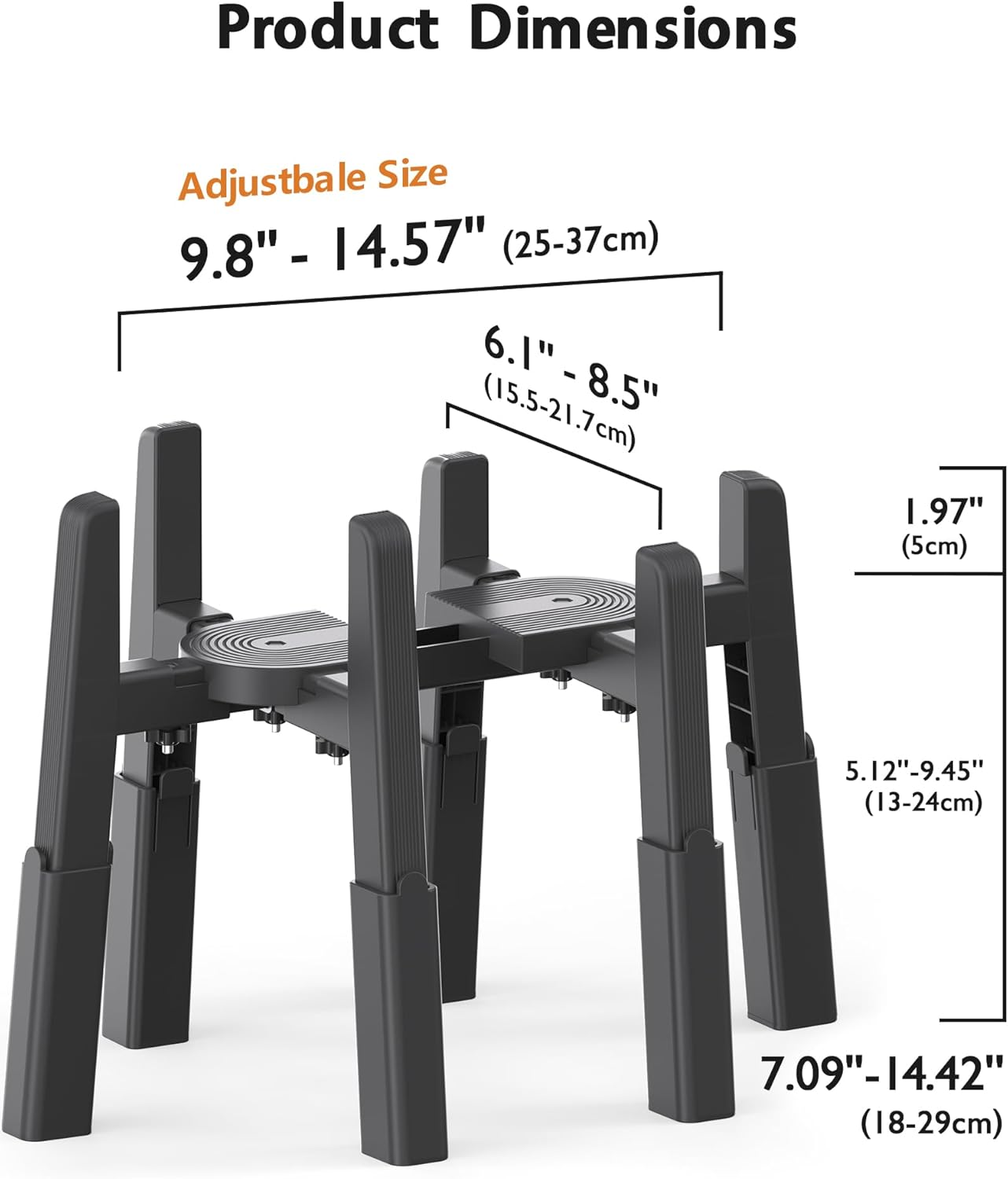 CZPET Dog Bowl Stand with Adjustable Height and Width [Stand Only], Elevated Pet Water & Food Feeder for Medium & Large Dogs, Stable and Anti-Slip Raied Bowl