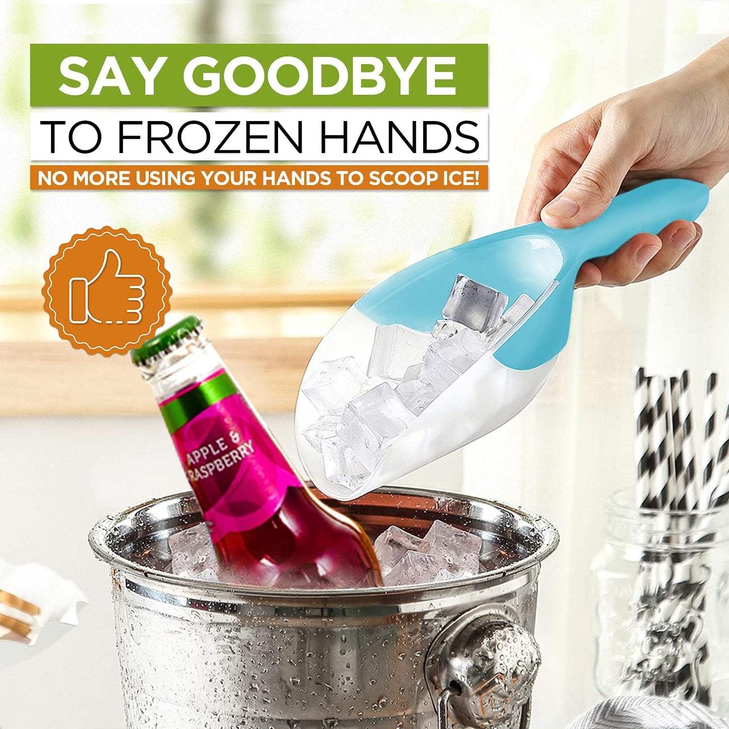 Spring Chef Dog Food Scoop, Contoured Translucent Flexi-Plastic Pet Food Scooper with Soft Grip Handle, Kitchen Magnetic Ice Scoop for Freezer, Ice Machine, Popcorn, Flour, Coffee Bean - Mint