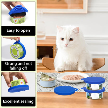 PINE & LINEN 4 Pcs 2.5inch Durable Pet Can Lids, Silicone Small Pet Can Covers Waterproof Cat Food Cans Lids for 3 oz Cat Food Cans（Yellow+Red+Pink+Blue）