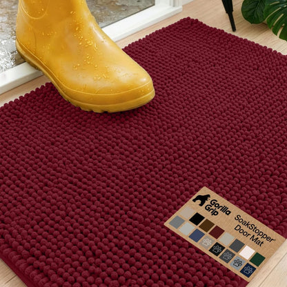 GORILLA GRIP SoakSTOPPER Dog Door Mat, 30x20 Machine Washable Rug Absorbent Doormat Captures Moisture Mud Dirt, Quick Dry Soft Chenille Entryway Rugs Indoor Entrance Mats for Dog Paws, Paw Grey