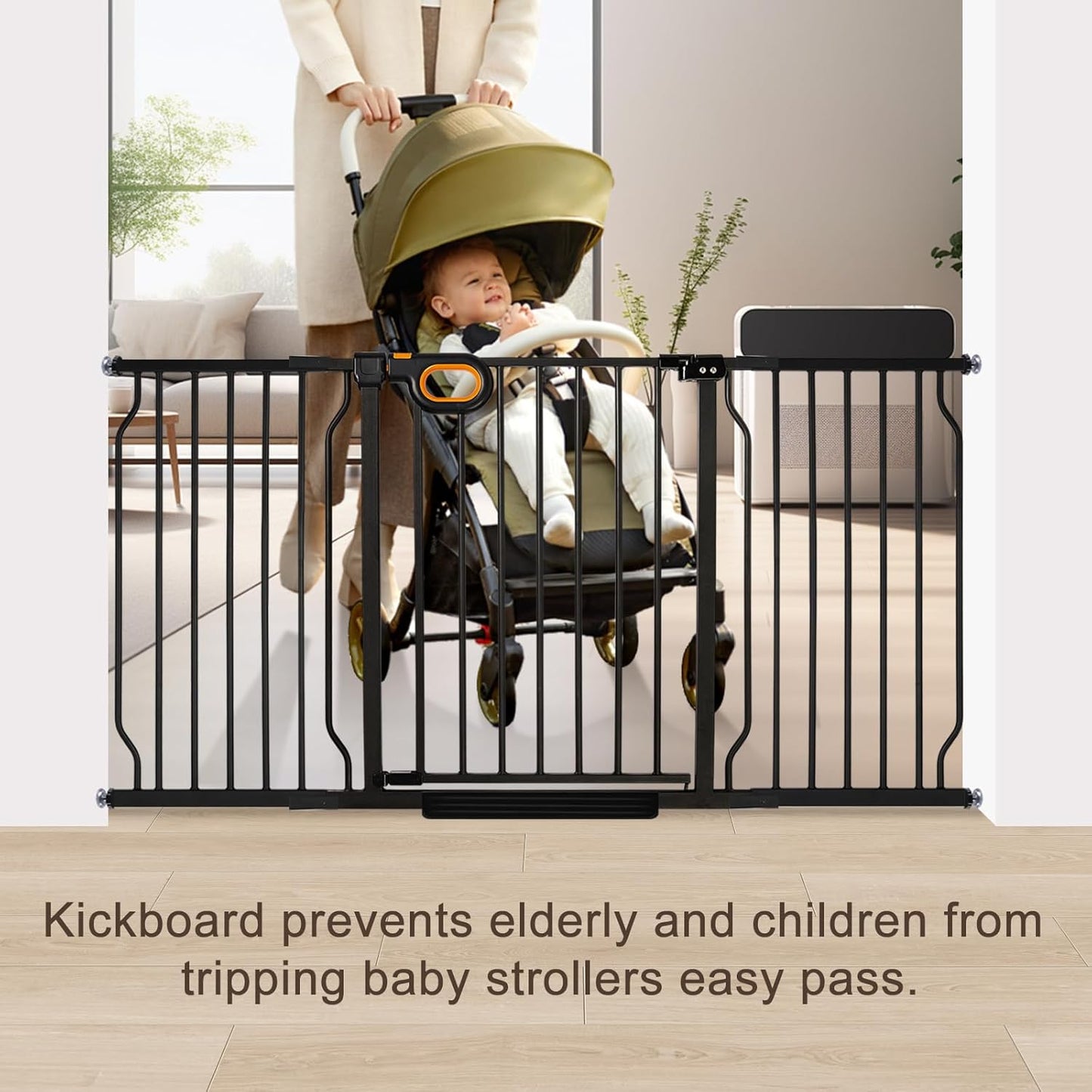 Extra Wide Baby Gate with Door Pressure Mounted 57.5-62.2 Inch,Child Dog Baby Safety Gates for Doorways,Walk Through Dog Gate Indoor for The House Kitchen Stairs No Drilling,Black