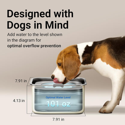 DownyPaws No Spill Water Bowl for Dogs,101oz/3L Slobber Stopper Stainless Steel, Slow Drinking Dog Water Bowl, No Mess Dog Water Dispenser Spill Proof, Dishwasher Safe, Black