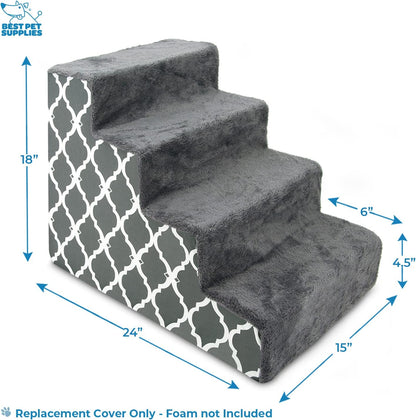 Best Pet Supplies Foam Pet Steps Cover for Small Dogs and Cats, Portable Ramp Stairs for Couch, Sofa, and High Bed Climbing (Cover Only) - Ash Gray Linen, 3-Step (Cover Only)
