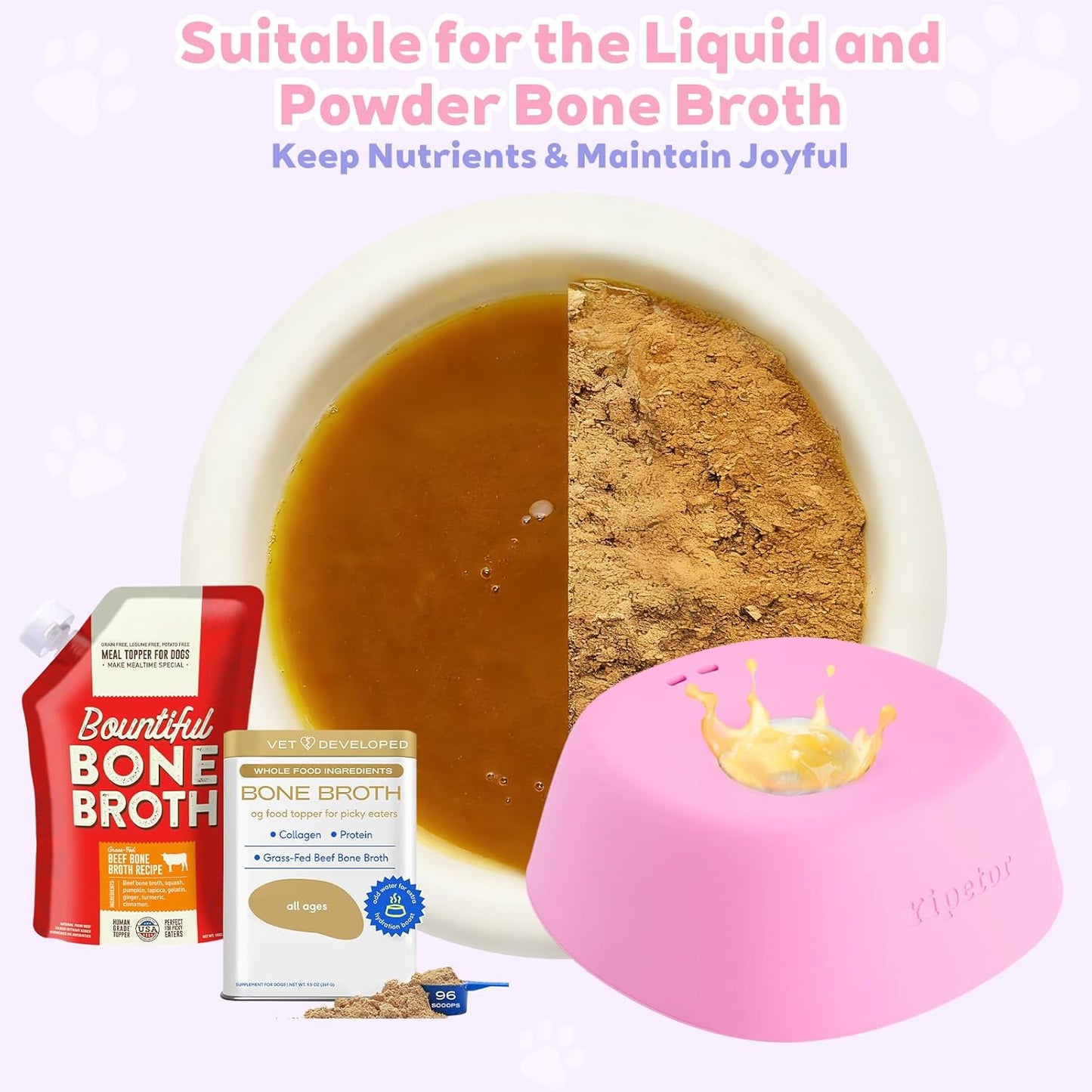 Yipetor Slow Feeder Dog Bowls for Liquid Treat, 【Enrichment Ball-Roll】 Bone Broth Dog Lick Bowl, 3/4 Cup Yogurt Pup Lick Toy for Large Medium Small Breeds Dietary Supplement/Post-op Nutrition