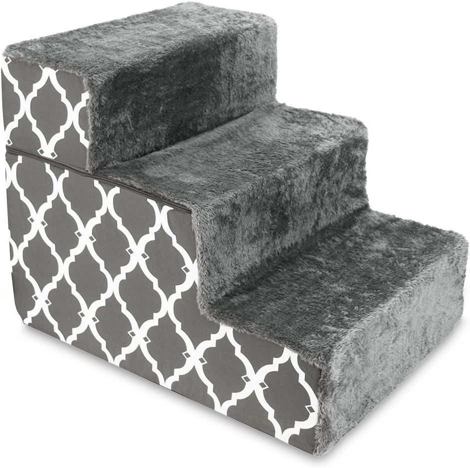 Best Pet Supplies Dog Stairs & Steps - Foam Steps for Small Dogs & Cats, Non-Slip Indoor Balanced Pet Step Support, Dog Ramp, No Assembly, Ash Gray Linen, 2-Step (12-inch Height)