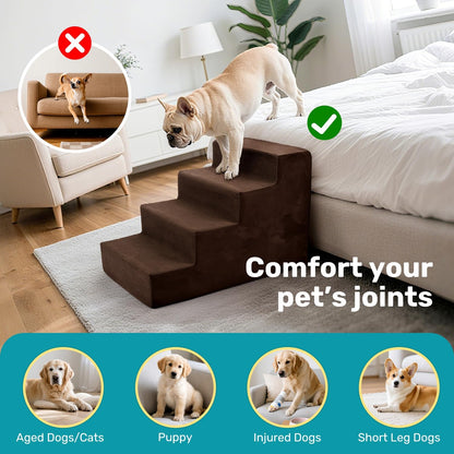 Dog Stairs for Bed, Extra Wide 5-Step Dog Steps for High Bed, High-Density Foam Pet Stairs with Non-Slip Removable Washable Cover for Small Pets, 23" H, Navy