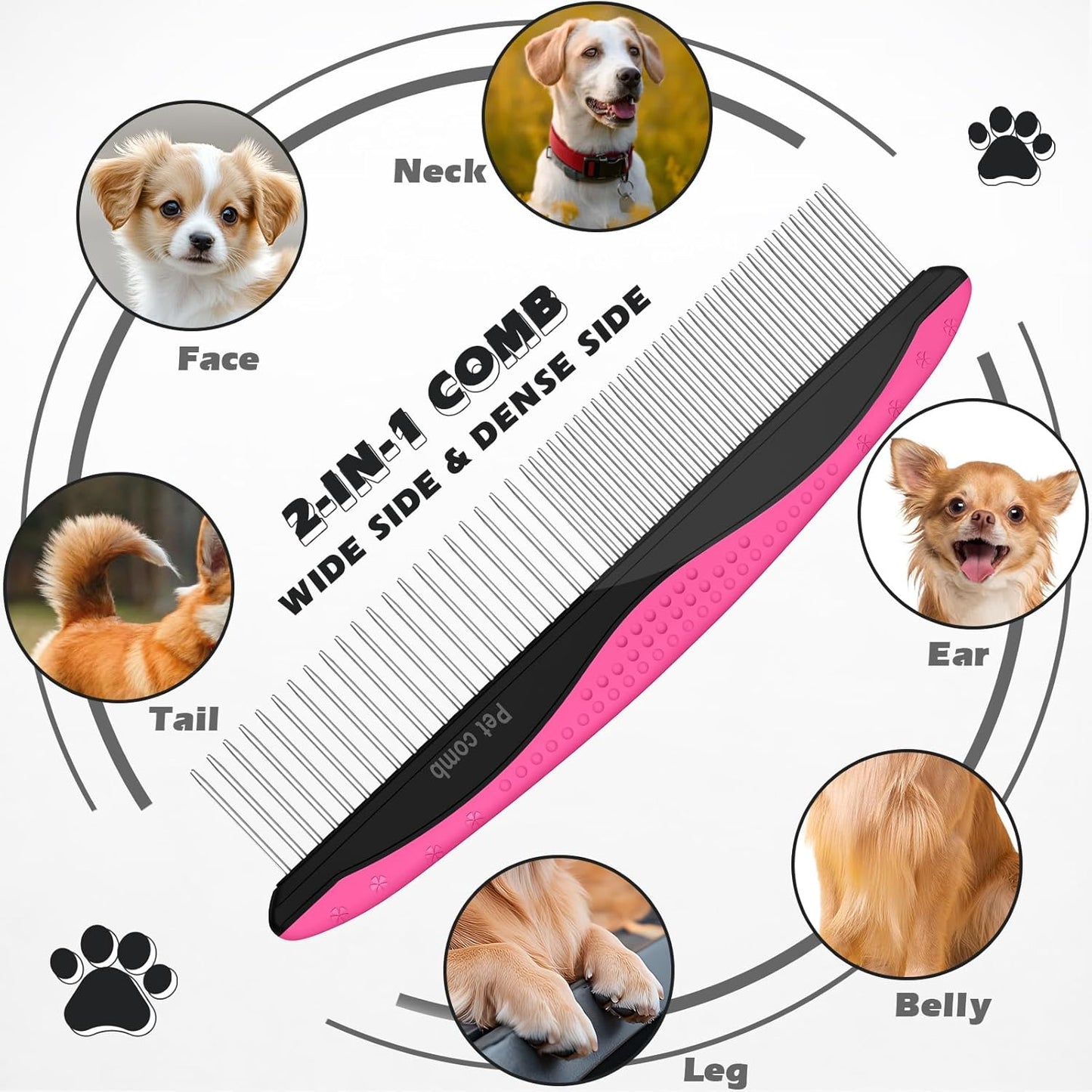 3PCS Pet Grooming Rake & Metal Comb & Flea Comb for Cats and Dogs, Double-Sided Dematting Tool, Extra-Wide Deshedding Dog Brush for Long Hair to Effectively Remove Tangles, Knots and Mats (Blue)