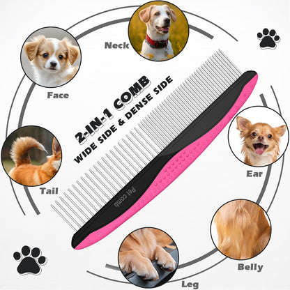 3PCS Pet Grooming Rake & Metal Comb & Flea Comb for Cats and Dogs, Double-Sided Dematting Tool, Extra-Wide Deshedding Dog Brush for Long Hair to Effectively Remove Tangles, Knots and Mats (Blue)