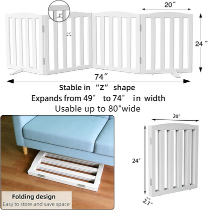 ZJSF Foldable Freestanding Indoor Dog Gate for House Wood White Long Pet Gates Dog Fence for Stairs Puppy Gates for Hallways,Pet Fence, Puppy Gate,Support Feet Included 24 "Height-3 Panels