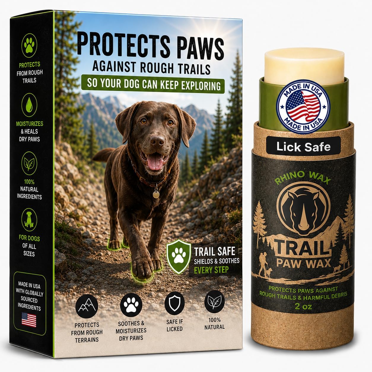 Rhino Wax - Dog Paw Protector for Hot Pavement - Use Street Wax Before Taking Dogs on Asphalt - Balm Protects from Warm Surfaces Rocks Road Debris - Great for Dogs who Hate Dog Shoes for Hot Pavement