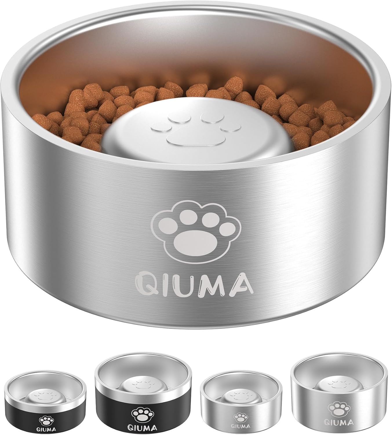 Qiuma Slow Feeder Dog Bowls Stainless Steel, Food-Grade 304 Dog Slow Feeder Bowl 2 Cups Capacity, Heavy Duty Double-Layer with Non-Slip Base, Pet Puzzle Bowl for Small & Medium Dogs (Black)