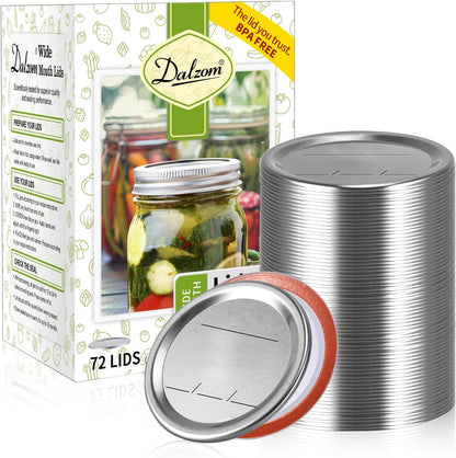 Dalzom® 24Pcs Canning Lids with 24Pcs Rings Regular Mouth, Premium Mason Jar Lids with Bands/Rings for Ball, Kerr Jars - Food Grade Material, 100% Fit & Airtight for Regular Mouth Mason Jars