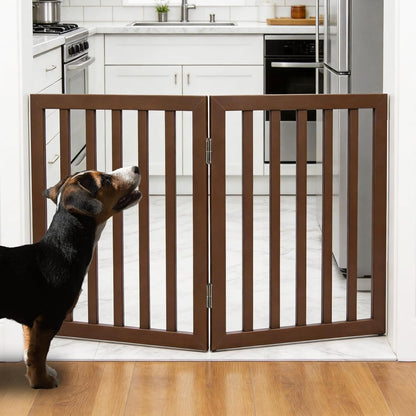 Dog Gate Indoor, Freestanding Dog Fence for The House, Doorways, Hallways,or Stairs,Pet Gate Foldable Wooden,Expandable 24" Height 3 Panels,White