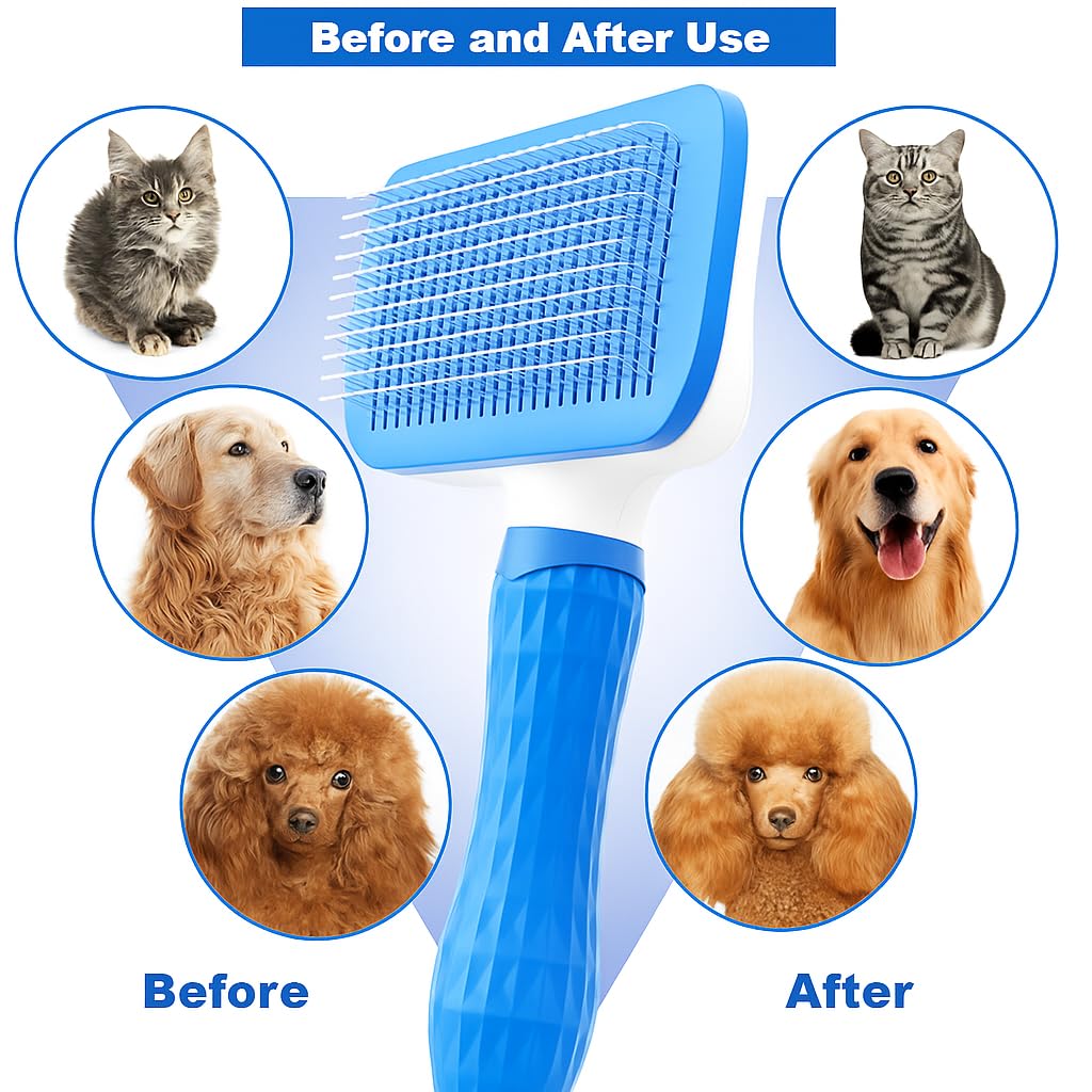 Self-Cleaning Slicker Brush, Dog Cat Bunny Pet Grooming Shedding Brush, Easy to Remove Loose Undercoat, Pet Massaging Tool Suitable for Pets with Long or Short Hair (Black)
