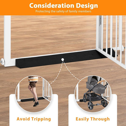 71" Extra Tall Pet Gate with Cat Door, Walk Through Pet Gate Pressure Mounted No Drilling, 28.7"-37.5" Wide, Auto Close Metal Safety Barrier for Stairs Hallway House, White