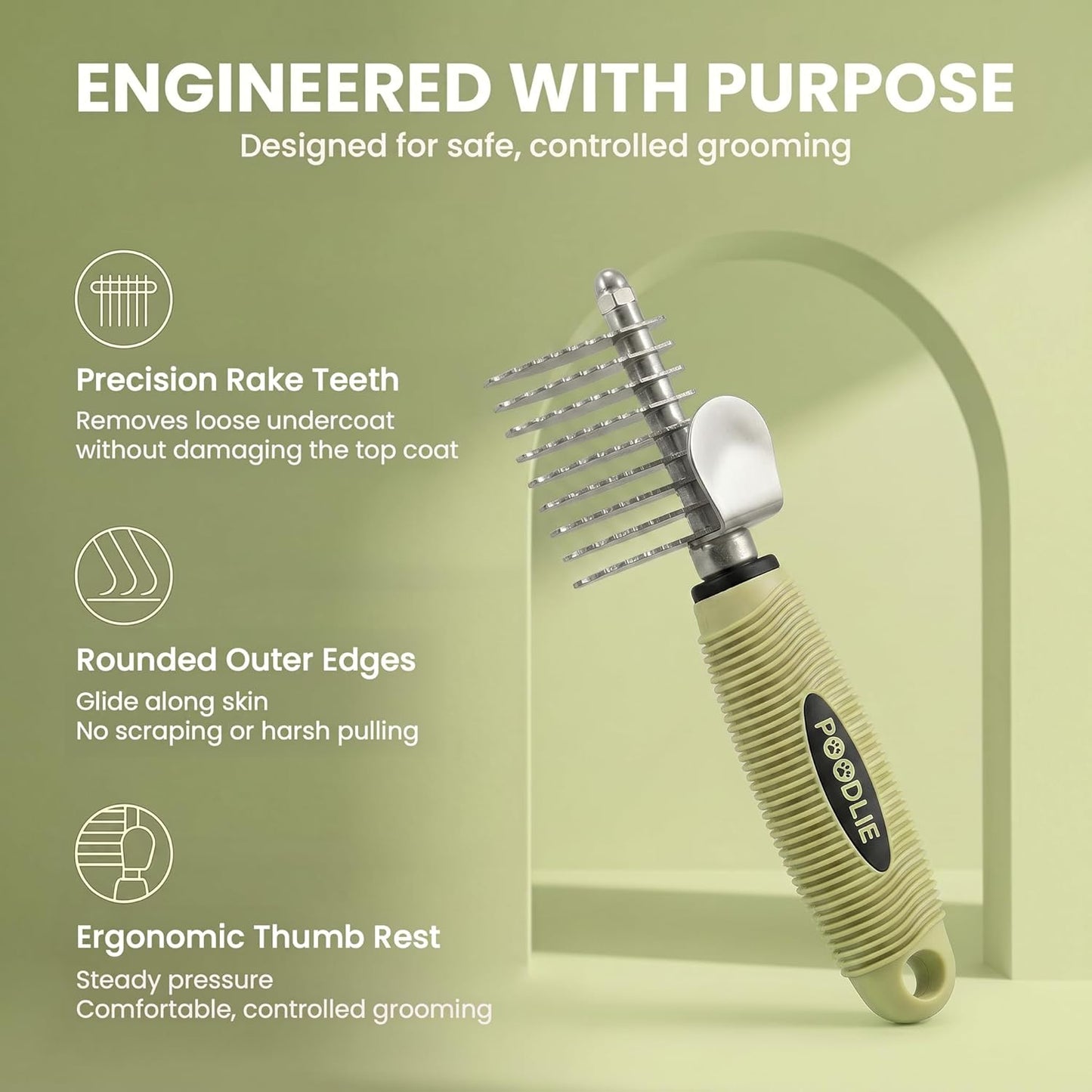 Poodle Dematting Fur Rake Comb Brush for Dogs and Cats - Long 2.5" Steel Safety Blades Metal Comb for Detangling Matted or Knotted Undercoat Hair (Orange)