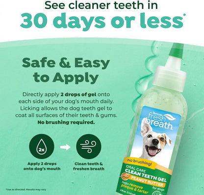 TropiClean Fresh Breath Dog Toothpaste for Teeth Cleaning, Breath Freshener, Easy Plaque & Tartar Remover Gel, No Toothbrush Needed, Peanut Butter, 2oz.