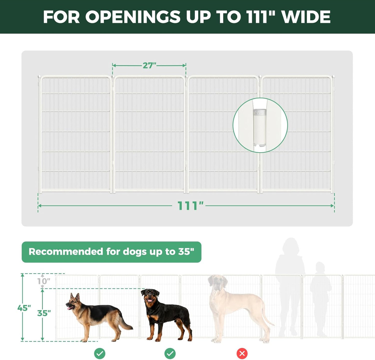 FXW Dog Gate Extra Wide Designed for Indoor Use, Adjustable Width Up to 183-inch Wide (24" H 8 Wire Panels for Puppies and Small Dogs), Black