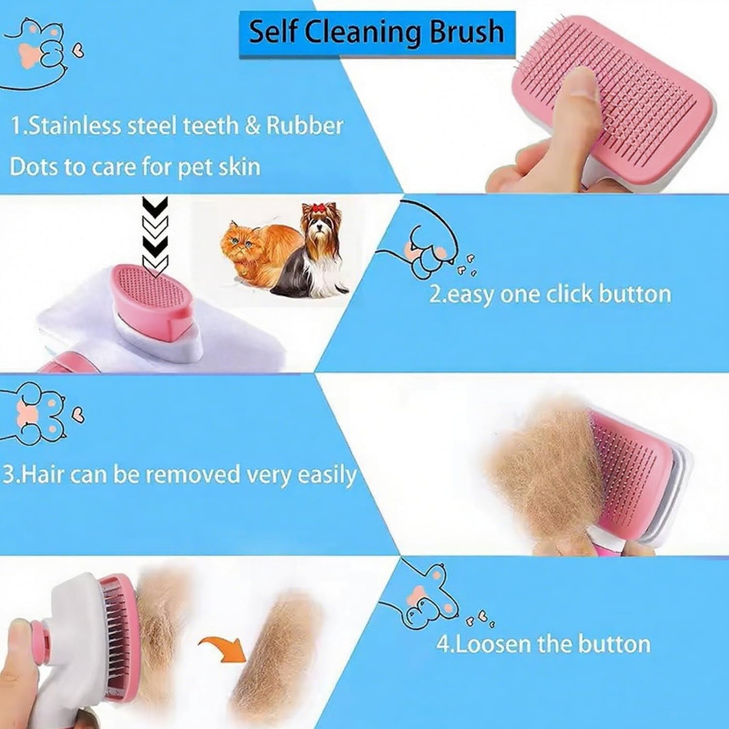 Self-Cleaning Slicker Brush, Dog Cat Bunny Pet Grooming Shedding Brush, Easy to Remove Loose Undercoat, Pet Massaging Tool Suitable for Pets with Long or Short Hair (Black)