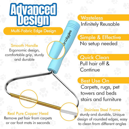 Pet Hair Removal Broom, Handheld Pet Hair Removal Rake & Reusable Lint Roller, Telescopic 56"" Adjustable Handle, Pet Hair Remover for Furniture, Carpet, Rugs, Cars and Bedding