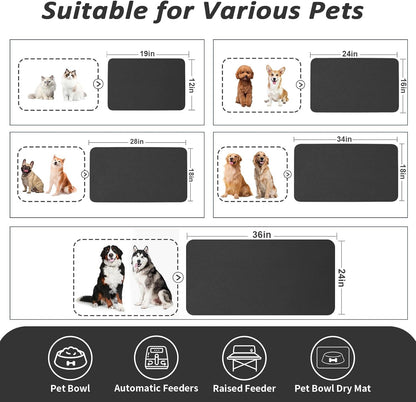 HotLive Dog Food Mat - Absorbent Cat Mat for Food and Water, No Stains Pet Feeding Bowl Mat, Easy to Clean Pet Placemats, Quick Dry Dog Water Dispenser Mat for Messy Drinkers | Paw Dark Grey 12"x 19"