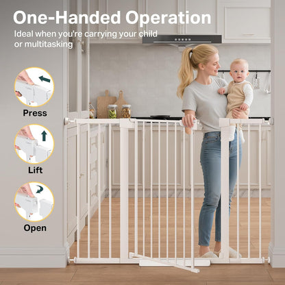 Cumbor 36.6-64" Extra Wide Baby Gate for Stairs, Dog Gates for Doorways, Auto-Close Pet Gate Indoor, Pressure Mounted Walk Through Safety Child Gate for Kids Toddler, Tall Pet Puppy Fence Gate, Brown