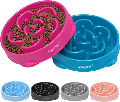 MateeyLife Slow Feeder Dog Bowls 2PCS, Anti-Choking Puzzle Dog Food Bowls, Anti-Slip Interactive Feeding Slow Down Eating, Bloat Stop Maze Dishes for Medium Breeds Pink&Purple