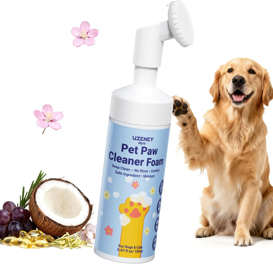 Paw Cleaner for Dogs and Cats, No-Rinse Puppy Paw Washer, Larger 7oz Dog Foaming Foot Cleanser with Scrubber Brush for Dirty Paws, Safe and Hypoallergenic, Dog Essential and Grooming Supplies