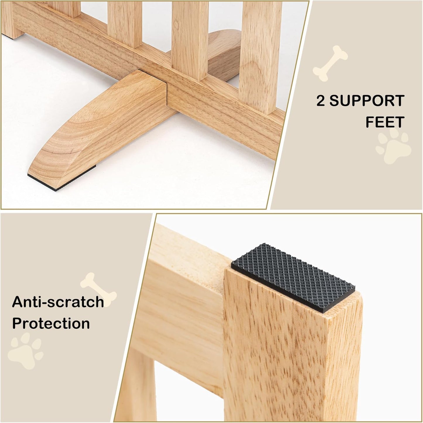 36" Height Extra Tall Freestanding Pet Gate, Solid Wood Folding Safety Fence Wooden Dog Gate with 2 PCs Support Feet Ideal for Stairs, Doorways, Halls, Kitchens, Heavy Duty Gates, 3 Panels, Oak