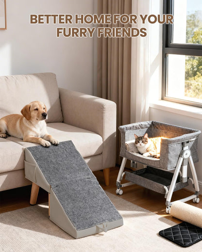 Dog Ramp for Couch & Bed, 2-in-1 Dog Stairs for Small and Medium Dogs & Cats, 16'' Indoor Pet Ramp with 23°Gentle Slope, Non-Slip Felt, Joint Protection for Senior & Injured Pets, Sturdy Ottoman-Style