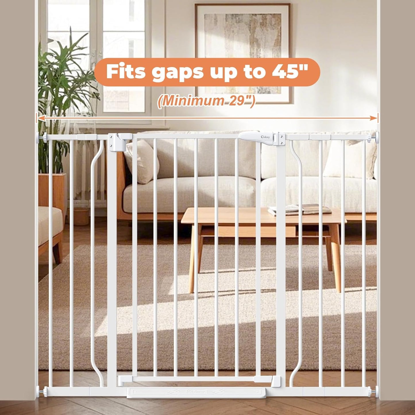 Baby Gate No Drilling, 29"-40" Auto Close Dog Gate Indoor for Doorways & Stairs, Pressure Mounted Adjustable Pet Gate, Easy Walk Through Child Gate for Children & Pets Stroller Friendly, White