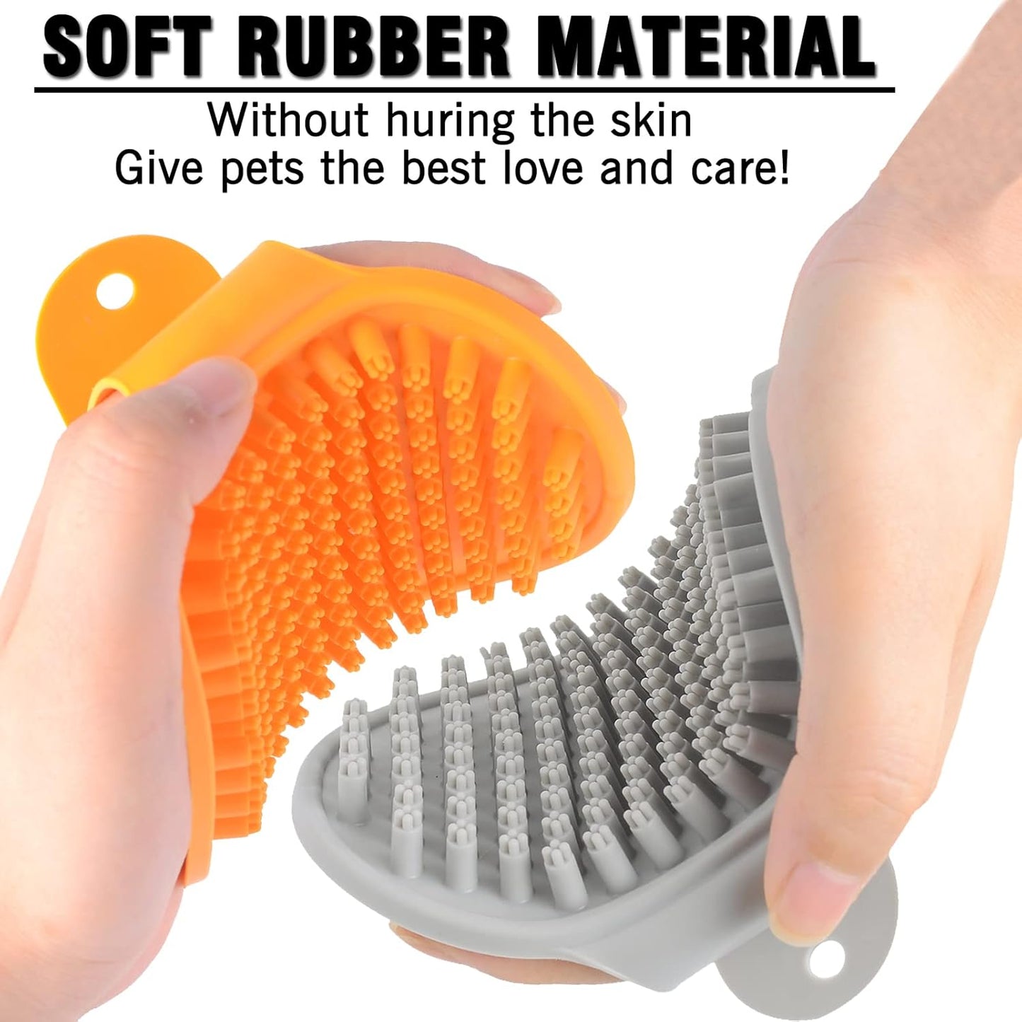 Dog Grooming Brush, Pet Shampoo Bath Brush Shedding Soothing Massage Rubber Comb with Adjustable Ring Handle for Long Short Haired Dogs and Cats 2pcs